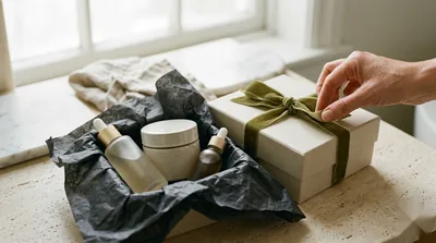 An opulent luxury skincare gift set with a velvet-ribboned box
