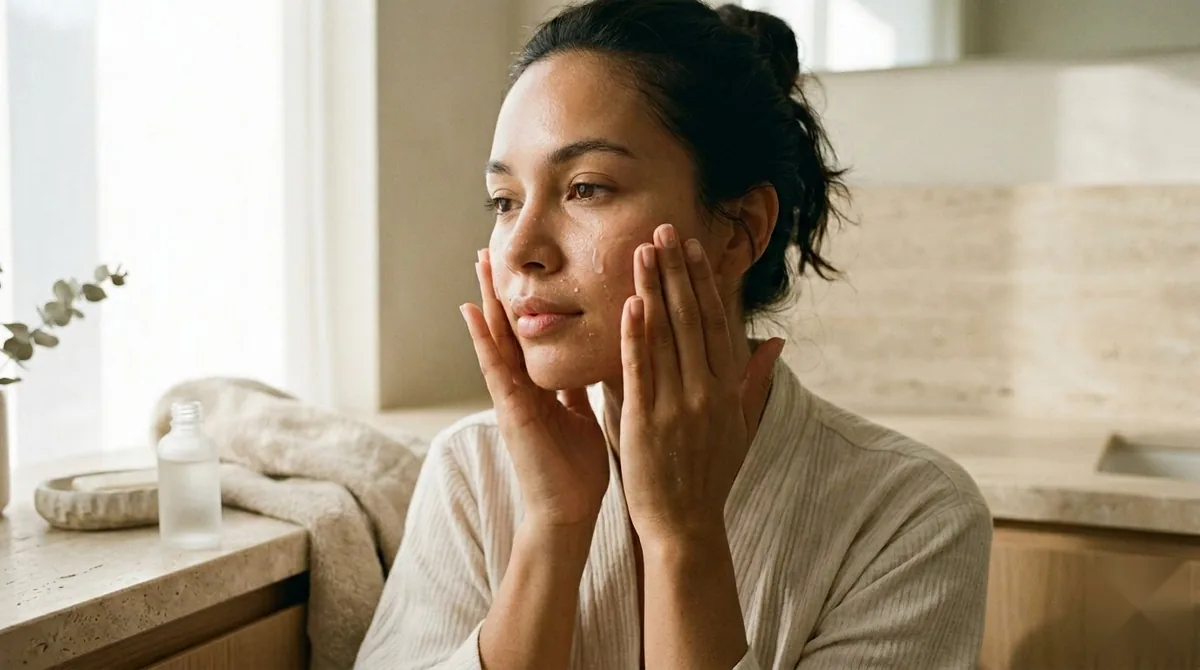 Dewy, hydrated skin pressed fresh after a hyaluronic acid serum