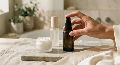 Unbranded luxury skincare treatment products on marble